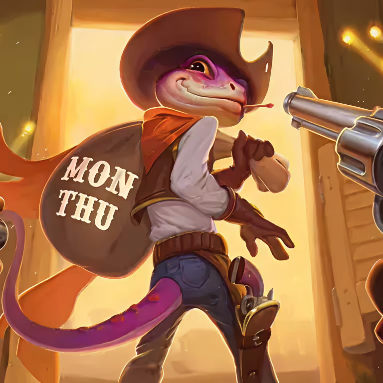 Μασκότ καουμπόι του Lizaro Casino με σακί κερμάτων με τις ημέρες της εβδομάδας – εικονογράφηση για καθημερινά μπόνους και προσφορές.